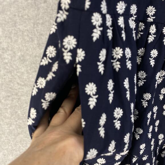 💙 J Crew Womens Medium Petite Navy Floral Tiered Midi Dress Pockets 💙 - Picture 9 of 14